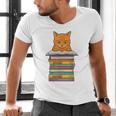 Cute Orange Tabby Cat Reading On Pile Of Books Men's V-Neck T-Shirt