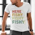 Fishing Here-Fishy Bass Fish Dad Men's V-Neck T-Shirt