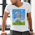 Frutiger Aero Aesthetic Tech Cherry Blossom Fishes Bubbles Raglan Baseball Tee Men's V-Neck T-Shirt