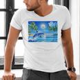 Frutiger Aero Dolphin Sunset Ocean With Palm Trees Y2k Premium Men's V-Neck T-Shirt Frutiger Aero Dolphin Sunset Ocean With Palm Trees Y2k Premium Men's V-Neck T-Shirt