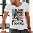 I'd Rather Be Fishing Bass Fish Dad Joke American Flag Men's V-Neck T-Shirt I'd Rather Be Fishing Bass Fish Dad Joke American Flag Men's V-Neck T-Shirt