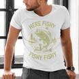 Men Here-Fishy Bass Fish Dad Fishing From Daughter Son Men's V-Neck T-Shirt