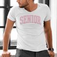Preppy Varsity Pink Senior Graduation Men's V-Neck T-Shirt