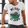 We Ride At Dawn Lawn Mower Zero-Turn Dad Mowing Men's V-Neck T-Shirt