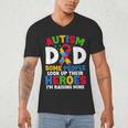 Autism Dad Puzzle Ribbon Proud Son Hero Autism Awareness Men's V-Neck T-Shirt Autism Dad Puzzle Ribbon Proud Son Hero Autism Awareness Men's V-Neck T-Shirt