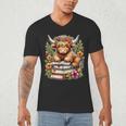 Bookworm Cute Highland Cow Reading Book Men's V-Neck T-Shirt