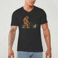Boston Terrier Bigfoot Dog Walking Dog Mom Dad Kids Men's V-Neck T-Shirt