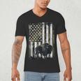 Camo USA Flag Bison Camouflage Hunting Wildlife Hunter Dad Men's V-Neck T-Shirt