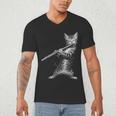 Cat Playing Flute For Cat Lover Cat Mom Cat Dad Men's V-Neck T-Shirt