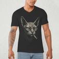 Cigarette Smoking Sphynx Cat Meme Stupid For Dad Men's V-Neck T-Shirt