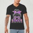 Class Of 2027 Senior Coquette Bow Messy Hair 26 Graduation Men's V-Neck T-Shirt