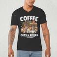 Coffee Cats And Books Cats And Reading Lovers Men's V-Neck T-Shirt