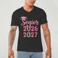 Coquette Pink Bow Flowers Senior 2026 2027 Graduation Men's V-Neck T-Shirt