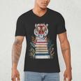 Cute Tiger With Book Floral Bookworm Librarian Book Lover Men's V-Neck T-Shirt Cute Tiger With Book Floral Bookworm Librarian Book Lover Men's V-Neck T-Shirt