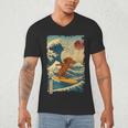 Dachshund Doxie Japanese Kanagawa Wave Surfing Japan Mom Dad Men's V-Neck T-Shirt