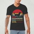 Dachshund Long Haired Best Dad Ever Dog Vintage Retro Men's V-Neck T-Shirt
