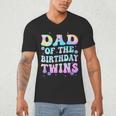 Dad Of The Birthday Twins Girls Kids Party Retro Bday Men's V-Neck T-Shirt