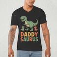Daddy Saurus Dinosaur Dad Of Two Kids Dino Family Men's V-Neck T-Shirt Daddy Saurus Dinosaur Dad Of Two Kids Dino Family Men's V-Neck T-Shirt