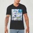 Frutiger Aero Aesthetic Tech Great Wave Of Kanagawa Fishes Men's V-Neck T-Shirt Frutiger Aero Aesthetic Tech Great Wave Of Kanagawa Fishes Men's V-Neck T-Shirt