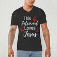 This Introvert Loves Jesus Religious Red Hearts Graphic Men's V-Neck T-Shirt This Introvert Loves Jesus Religious Red Hearts Graphic Men's V-Neck T-Shirt