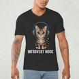 Introvert Mode Cat With Headphones Kitten Lover Men's V-Neck T-Shirt Introvert Mode Cat With Headphones Kitten Lover Men's V-Neck T-Shirt