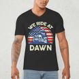 Lawn Mowing We Ride At Dawn Father Day Care Mower Dad Men's V-Neck T-Shirt