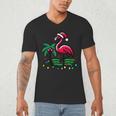 Nostalgia Holiday Tees -Adult Christmas Flamingo Small Short Sleeve Crew Neck Cotton Polyester Lightweight Ribbed Cuff Winter Men's V-Neck T-Shirt