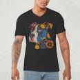 Pitbull Floral Dog Lover Vintage Flower Art Pitbull Mom Dad Men's V-Neck T-Shirt