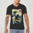 Pug Japanese Kanagawa Wave Surfing Japan Mom Dad Kids Men's V-Neck T-Shirt
