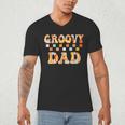 Retro Groovy Dad Matching Family 1st Birthday Party Men's V-Neck T-Shirt