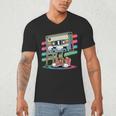 Retro Old Cassette Tape Cartoon With Walker Nostalgia Men's V-Neck T-Shirt