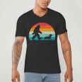Retro Sasquatch Lover Doxie Wiener Dog Walker Bigfoot Walking a Dog Dachshund Weiner Dog Dad Weenie Small Men's V-Neck T-Shirt