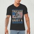 Semi Truck Driver Trucker Daddy Husband US American Flag Men's V-Neck T-Shirt