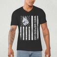 Shepherd Dad USA Flag White German Shepherd Men's V-Neck T-Shirt