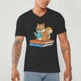 Squirrel Reading Book Glasses Bookworm Librarian Men's V-Neck T-Shirt