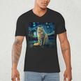 Van Gogh Starry Night Cat For Cat Lover Cat Mom And Cat Dad Men's V-Neck T-Shirt