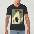 Vintage Japanese Cat Alien Cat Dad UFO Abduction Graphic Tee Men's V-Neck T-Shirt