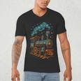 Vintage Locomotive Nostalgia Railroad Stars Men's V-Neck T-Shirt Vintage Locomotive Nostalgia Railroad Stars Men's V-Neck T-Shirt