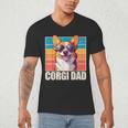 Welsh Corgi Pembroke Dog Corgi Dad -Adults Small Classic Fit Short Sleeve Cotton Polyester Blend Men's V-Neck T-Shirt