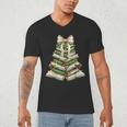 Xmas Tree Books Merry Christmas Coquette Bow Teacher Holiday Men's V-Neck T-Shirt Xmas Tree Books Merry Christmas Coquette Bow Teacher Holiday Men's V-Neck T-Shirt