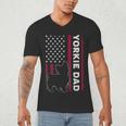 Yorkie Dog Vintage US American Flag Yorkie Dad Fathers Day Men's V-Neck T-Shirt