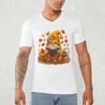 Cute Autumn Gnome Reading Pumpkin Book Lover Men's V-Neck T-Shirt Cute Autumn Gnome Reading Pumpkin Book Lover Men's V-Neck T-Shirt