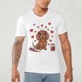 Cute Dachshund Valentine's Day Heart Love Dog Mom Dog Dad Men's V-Neck T-Shirt