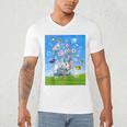 Frutiger Aero Aesthetic Tech Cherry Blossom Fishes Bubbles Raglan Baseball Tee Men's V-Neck T-Shirt