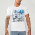 Frutiger Aero Aesthetic Tech Great Wave Of Kanagawa Fishes Raglan Baseball Tee Men's V-Neck T-Shirt Frutiger Aero Aesthetic Tech Great Wave Of Kanagawa Fishes Raglan Baseball Tee Men's V-Neck T-Shirt