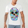 Frutiger Aero Aesthetic Tech Skull Computer Fishes Men's V-Neck T-Shirt