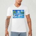 Frutiger Aero Dolphin Sunset Ocean With Palm Trees Y2k Premium Men's V-Neck T-Shirt Frutiger Aero Dolphin Sunset Ocean With Palm Trees Y2k Premium Men's V-Neck T-Shirt