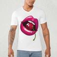 Rainbow Lips With a Cherry In The Mouth 80s Nostalgia Premium Tri-Blend Men's V-Neck T-Shirt Rainbow Lips With a Cherry In The Mouth 80s Nostalgia Premium Tri-Blend Men's V-Neck T-Shirt