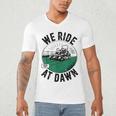 We Ride At Dawn Lawn Mower Zero-Turn Dad Mowing Men's V-Neck T-Shirt