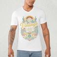 Vintage 1981 Retro Badge Nostalgia Eighties Compass Skull Men's V-Neck T-Shirt